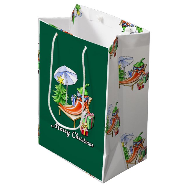 A Chilli Merry Christmas under Sunshade and Tree Medium Gift Bag (Front Angled)