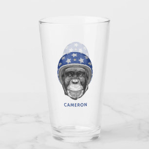 A Chimpanzee Motorcycle Rider Add Your Name Glass
