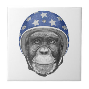 A Chimpanzee Motorcycle Rider Ceramic Tile