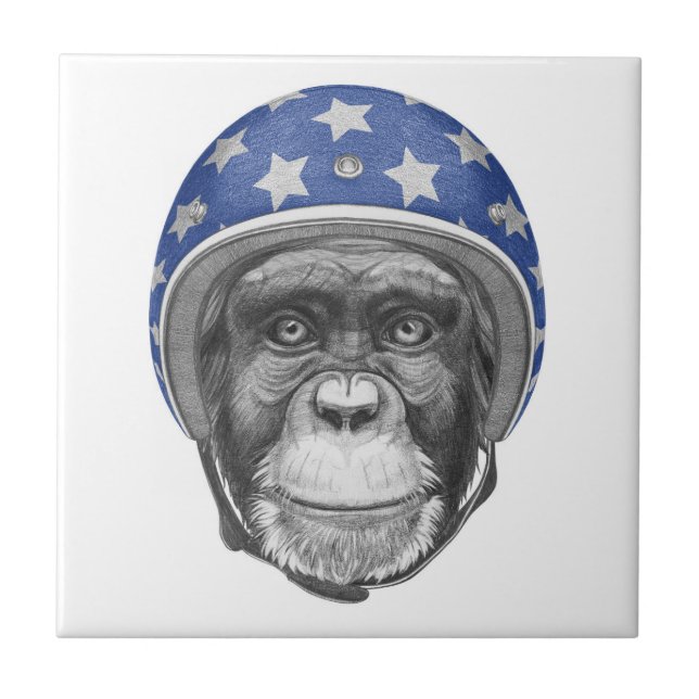 A Chimpanzee Motorcycle Rider Ceramic Tile (Front)
