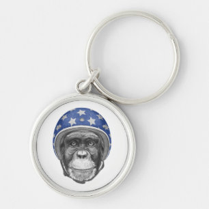 A Chimpanzee Motorcycle Rider Key Ring