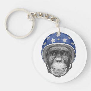 A Chimpanzee Motorcycle Rider Key Ring