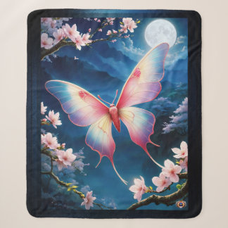 A Chinese Moon Moth Flying Amidst Cherry Blossoms Sherpa Blanket