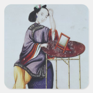 A Chinese Woman Arranging her Hair Square Sticker