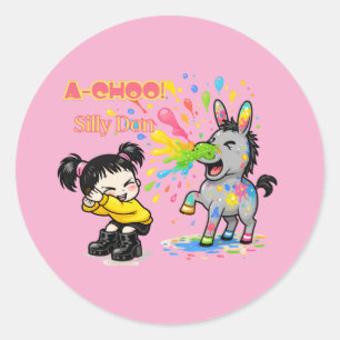 A-CHOO! Silly Don – Funny Sneezing Donkey Cartoon Classic Round Sticker