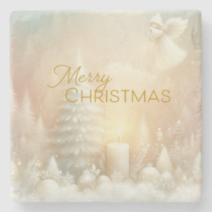 A Christmas Angel Fantasy Snowy Landscape Stone Coaster