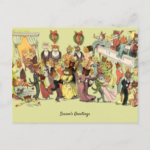 A Christmas Ball At Catsville by Louis Wain Holiday Postcard