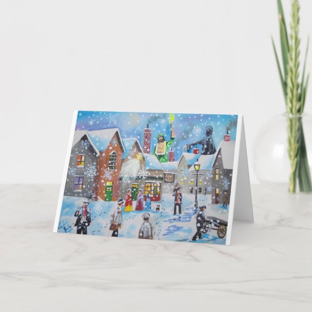 a Christmas Carol Scrooge and the three ghosts Holiday Card (Front)