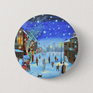 A Christmas Carol Scrooge Winter street scene 6 Cm Round Badge