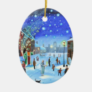 A Christmas Carol Scrooge Winter street scene Ceramic Ornament