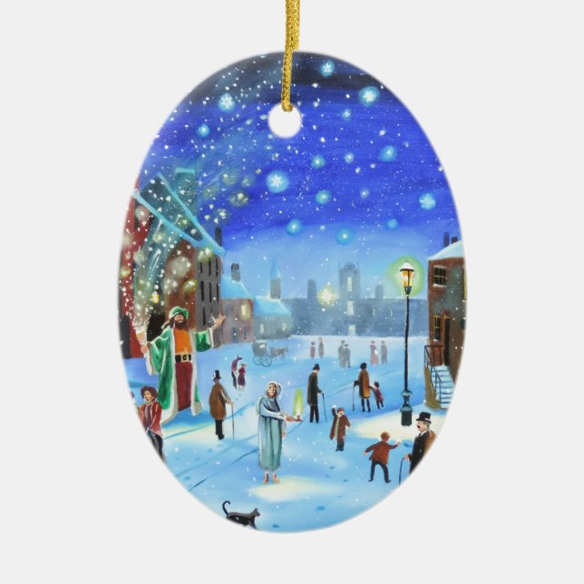 A Christmas Carol Scrooge Winter street scene Ceramic Ornament (Front)