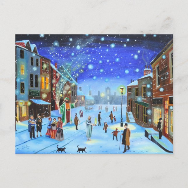 A Christmas Carol Scrooge Winter street scene Holi Holiday Postcard (Front)