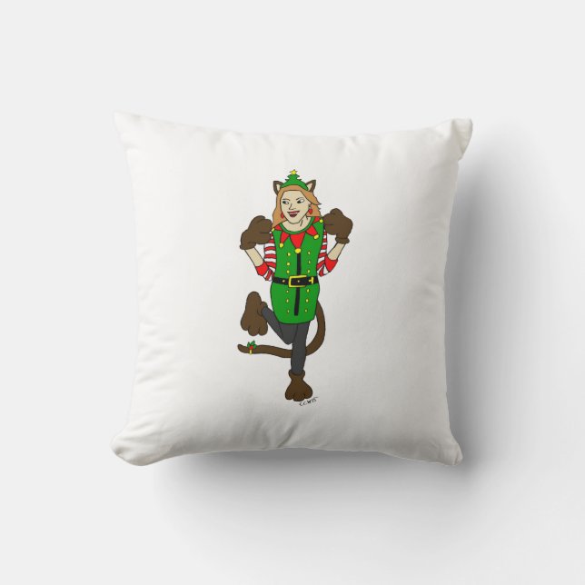 a Christmas catgirl  Button Cushion (Front)
