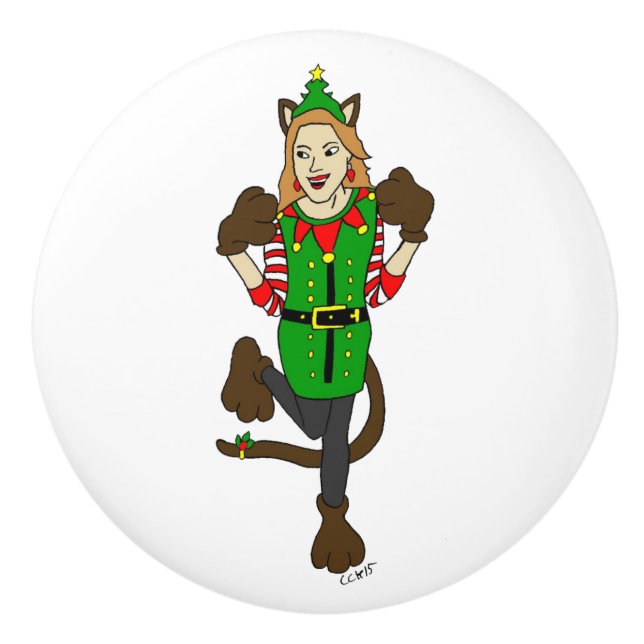 a Christmas catgirl    Ceramic Knob (Front)
