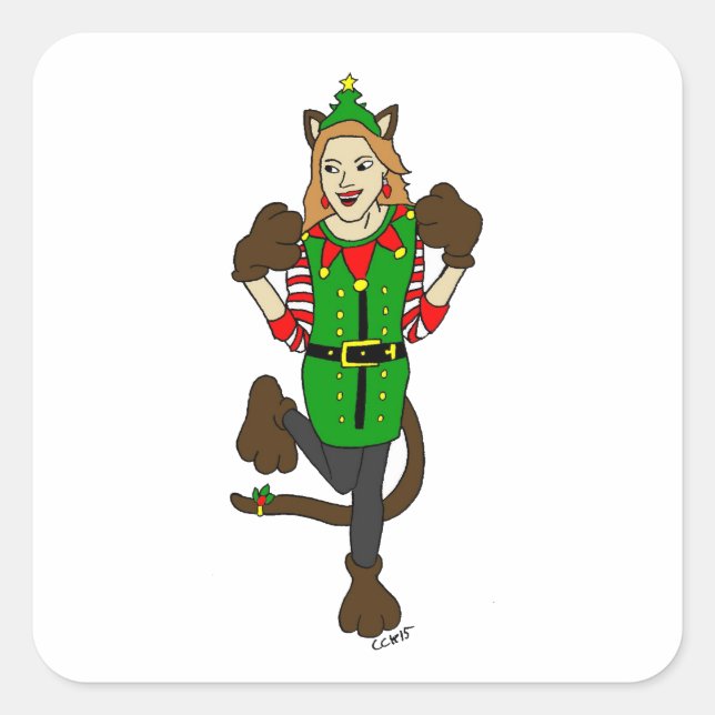 a Christmas catgirl   Square Sticker (Front)