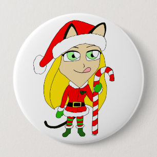a Christmas chibi catgirl 10 Cm Round Badge