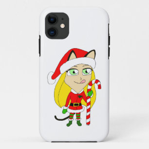 a Christmas chibi catgirl  iPhone 11 Case