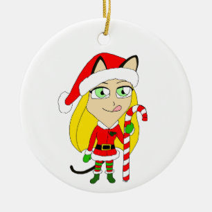 a Christmas chibi catgirl Ceramic Ornament