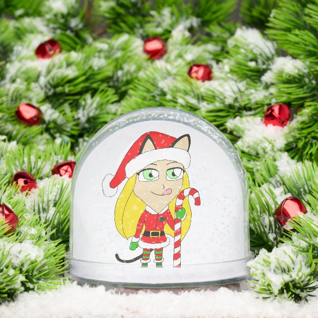 a Christmas chibi catgirl   Ceramic Ornament Snowglobe (Christmas)