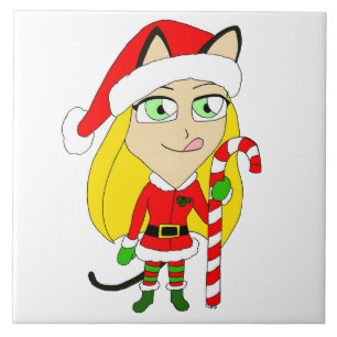 a Christmas chibi catgirl  Ceramic Tile