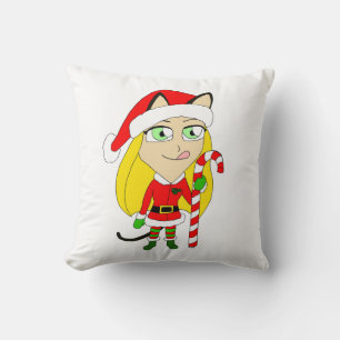 a Christmas chibi catgirl Cushion