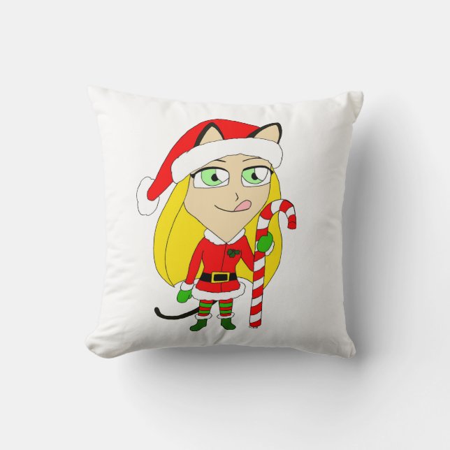 a Christmas chibi catgirl Cushion (Front)