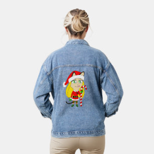 a Christmas chibi catgirl Denim Jacket