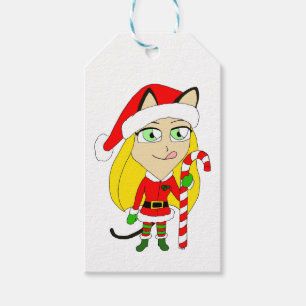 a Christmas chibi catgirl Gift Tags