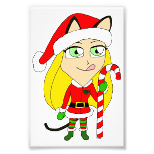 a Christmas chibi catgirl Photo Print