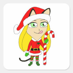 a Christmas chibi catgirl Square Sticker