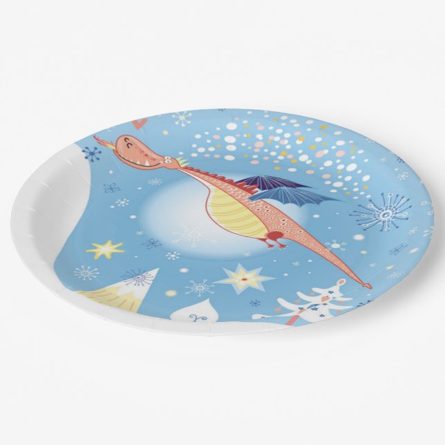 A Christmas Dragon Paper Plate (Angled)
