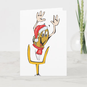 A christmas football wearing a christmas hat holiday card