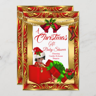 A Christmas Gift Boy Girl Baby Shower Red Gold AA2 Invitation
