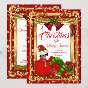 A Christmas Gift Girl Boy Baby Shower Red Gold AA Invitation