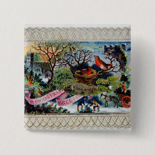A Christmas Greeting, Victorian postcard 15 Cm Square Badge