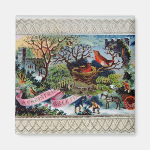 A Christmas Greeting, Victorian postcard Magnet