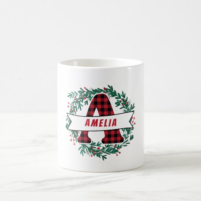 A! Christmas Monogram Wreath-Pattern Coffee Mug (Center)