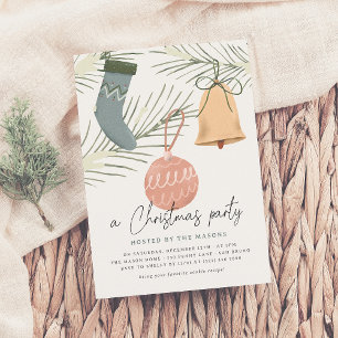 A Christmas Party   Modern Ornaments Holiday Party Invitation