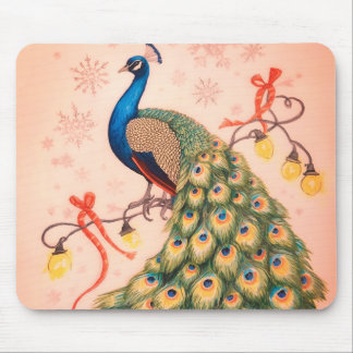 A Christmas Peacock Sitting Pretty on a Thick Mouse Pad