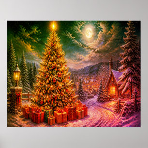 A Christmas Scene In The Neighbourhood Street Poster