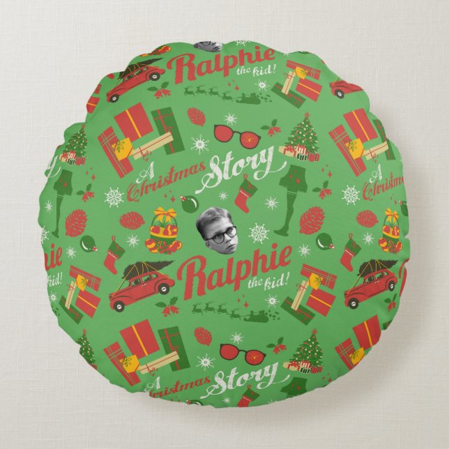 A Christmas Story Green Icon Pattern Round Cushion (Front)