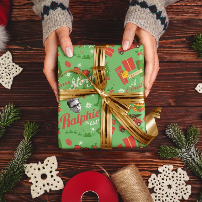 A Christmas Story Green Icon Pattern Wrapping Paper Sheet (Wrapping paper on gift)