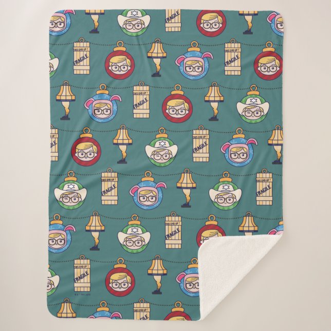A Christmas Story | Ralphie and Ornaments Pattern Sherpa Blanket (Front)
