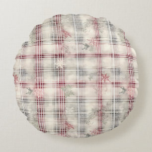 A Christmas Tartan Floral Design Series #13 Round Cushion