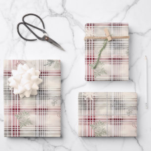 A Christmas Tartan Floral Design Series #13 Wrapping Paper Sheet