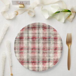 A Christmas Tartan Floral Design Series #15 Paper Plate