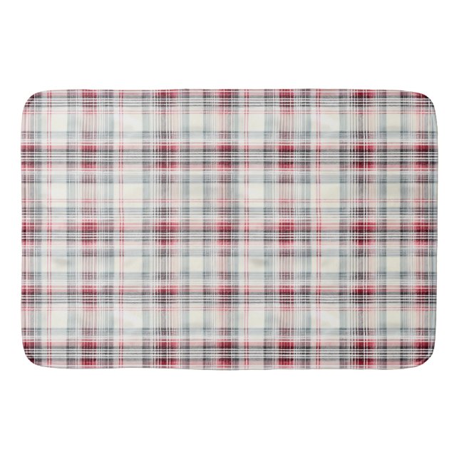 A Christmas Tartan Floral Design Series #24 Bath Mat (Front)