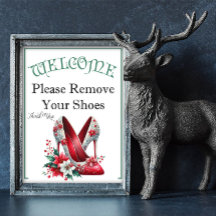 A Christmas Themed Please Remove Shoes Sign
