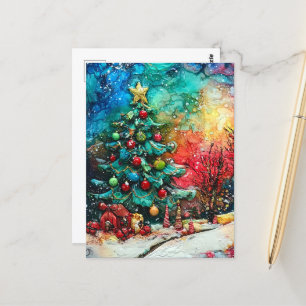 A Christmas Tree Alcohol Inks Postcard