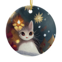 A Christmas Winter Cat Ceramic Ornament
